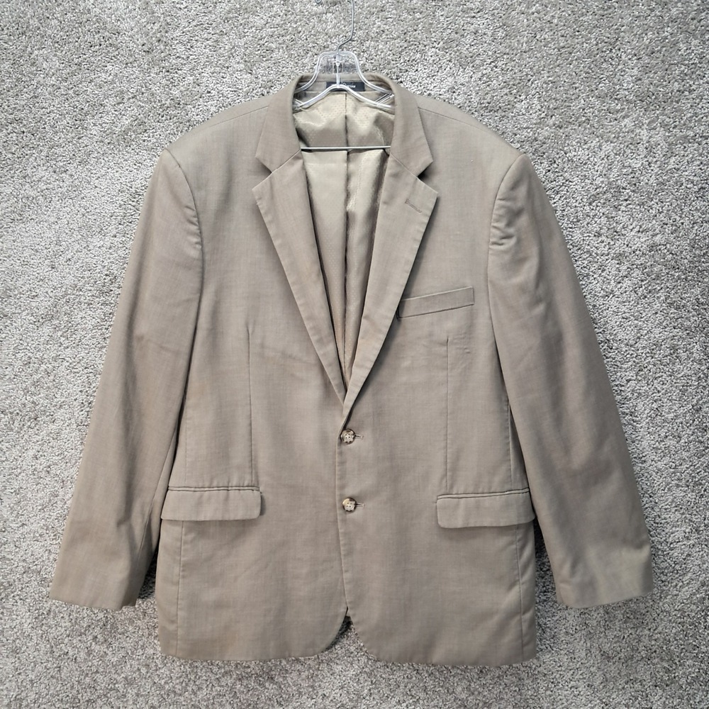 Van Heusen Traveler Mens 46R Khaki Tan Two Button Blazer Sport Coat Jacket 8389